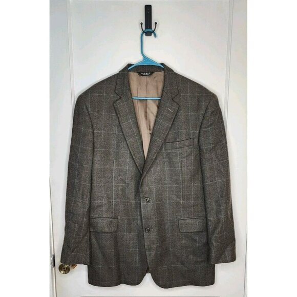 Jos A Bank Dark Gray 100% Wool Plaid Blazer Sport Coat Jacket Mens 44L - Picture 1 of 5